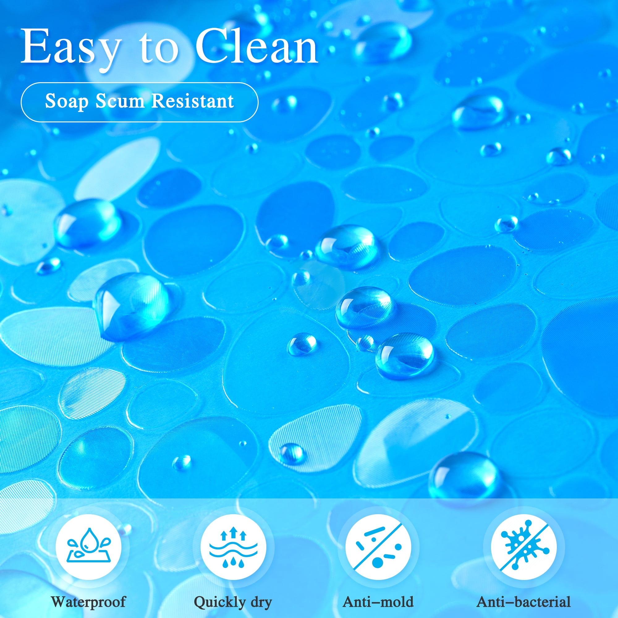 Inosoo Clear Blue Shower Curtain Liner with Pebble Design, 72"x72" Clear Shower Liner for Bathroom, Heavy Duty Waterproof Thick EVA Plastic Shower Curtain，Mold & Mildew Resistant