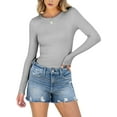 thumbnail image 2 of Women Long Sleeve Shirts Rib Knit Slim Fit Tops Fall Outfits Casual T-Shirt Underscrubs Layer Clothes Flower Gray L, 2 of 8
