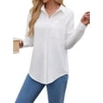 thumbnail image 6 of Siliteelon Women's White Textured Button-Down Long-Sleeve Casual Shirt with Pockets - Fresh and Minimalist for Daily Casual Wear, 6 of 7