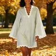 thumbnail image 4 of XuJwPNcy Womens Summer Dresses Long Sleeve Ruffle Hem Mini Dress V Neck Striped Loose Dresses Fashion Casual Outfits, 4 of 7
