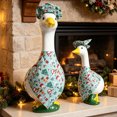 thumbnail image 4 of Porch Goose Christmas Outfit with Teal Holiday Print Headwrap and Wrapped Skirt Seasonal Outdoor Yard Decor Accessory for 19 To 23 Inch Statue Display, 4 of 7