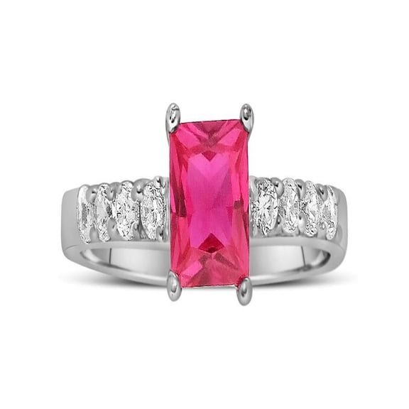 1.25 Carat Emerald Cut Red Ruby And Diamond Moissanite Wedding Ring Set In 10K White Gold, Promise Ring, Anniversary Ring