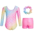 thumbnail image 2 of Gymnastics Leotards for Girls Long Sleeve Sparkly Rhinestone Dance Unitards Biketards with Shorts for 3-12 Years, 2 of 5
