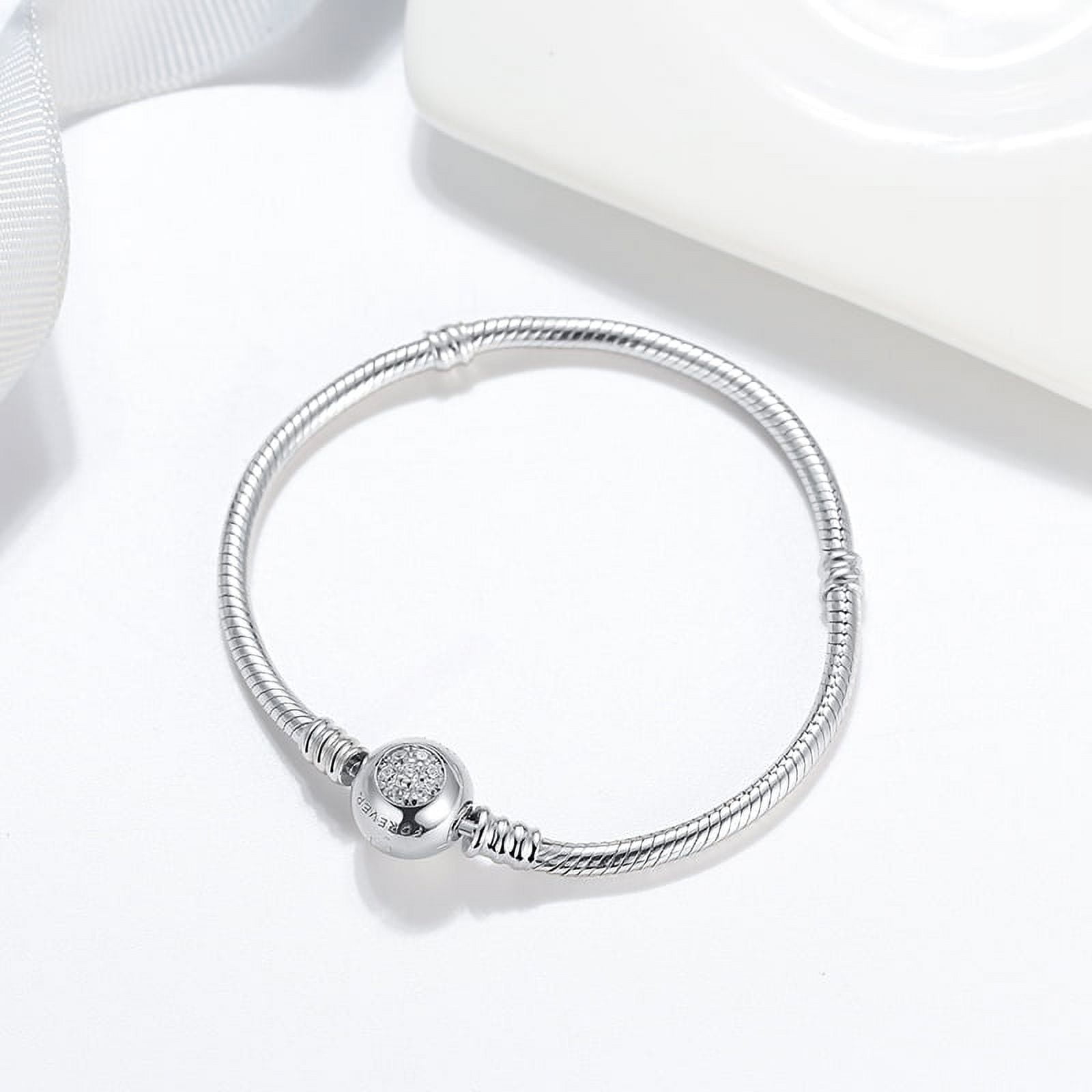 Snake Chain Charm Bracelet Sterling Silver Cz Love Clasp Ginger Lyne Collection