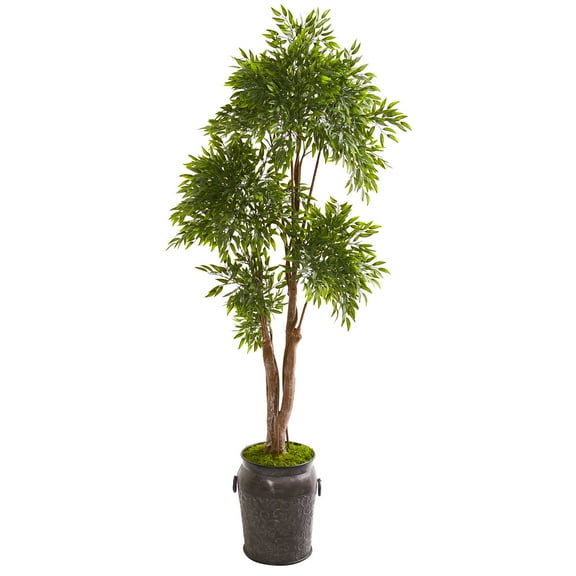 Nearly Natural 82” Ruscus Artificial Tree in Planter UV Resistant (Indoor/Outdoor)
