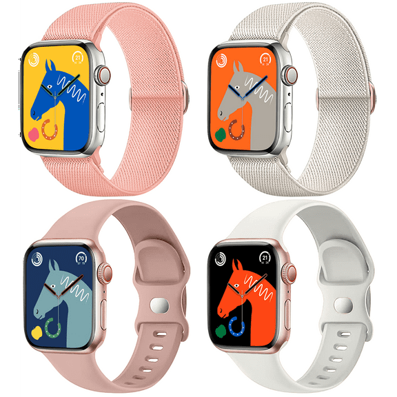 Apple Watch Band 38mm/40mm/41mm, 4Pk Nylon Silicone Apple Watch Strap Sport Solo Loop for Apple Watch Series 1/2/3/4/5/6/7/8/SE/Ultra Women Men, Pink White