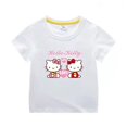 thumbnail image 4 of Camiseta de manga corta de algodón para niños de Hello Kitty, camisa de fondo para niños y niñas, ropa superior blanca de media manga de verano para bebés, 4 of 5
