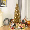 thumbnail image 3 of Costway 6FT Champagne Gold Tinsel Tree Unlit Slim Pencil Christmas Tree with Metal Stand, 3 of 8