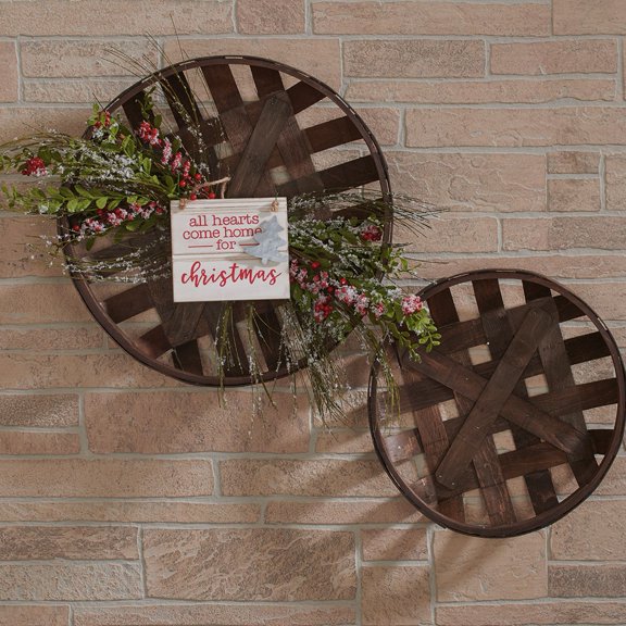 HomeMagic Handcrafted Rustic Round Tobacco Basket for Wall, Room, or Farmhouse Home Decor, 15.5" and 19", Brown, Set of 2