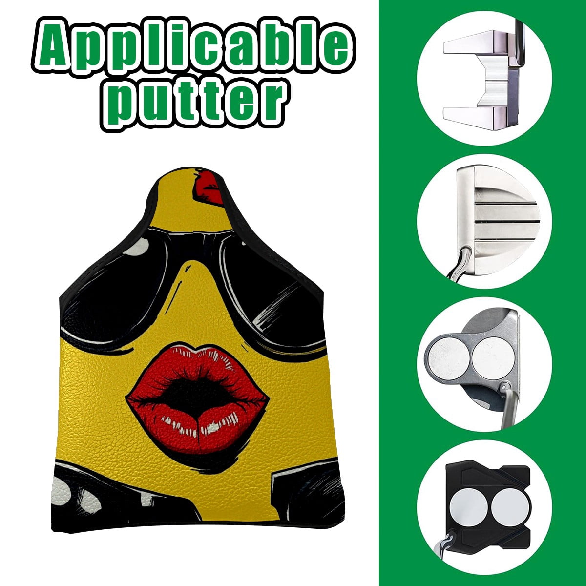 Golf Mallet Putter Cover Premium Leather Waterproof Golf Putter Head Cover with Magnetic Closure Funny Patterns