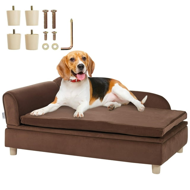 VEVOR Sofá para mascotas, sofá para perros y gatos de tamaño pequeño, sofá cama suave y aterciopelado para perros, sofá para gatos con carga de 60 libras, marrón oscuro