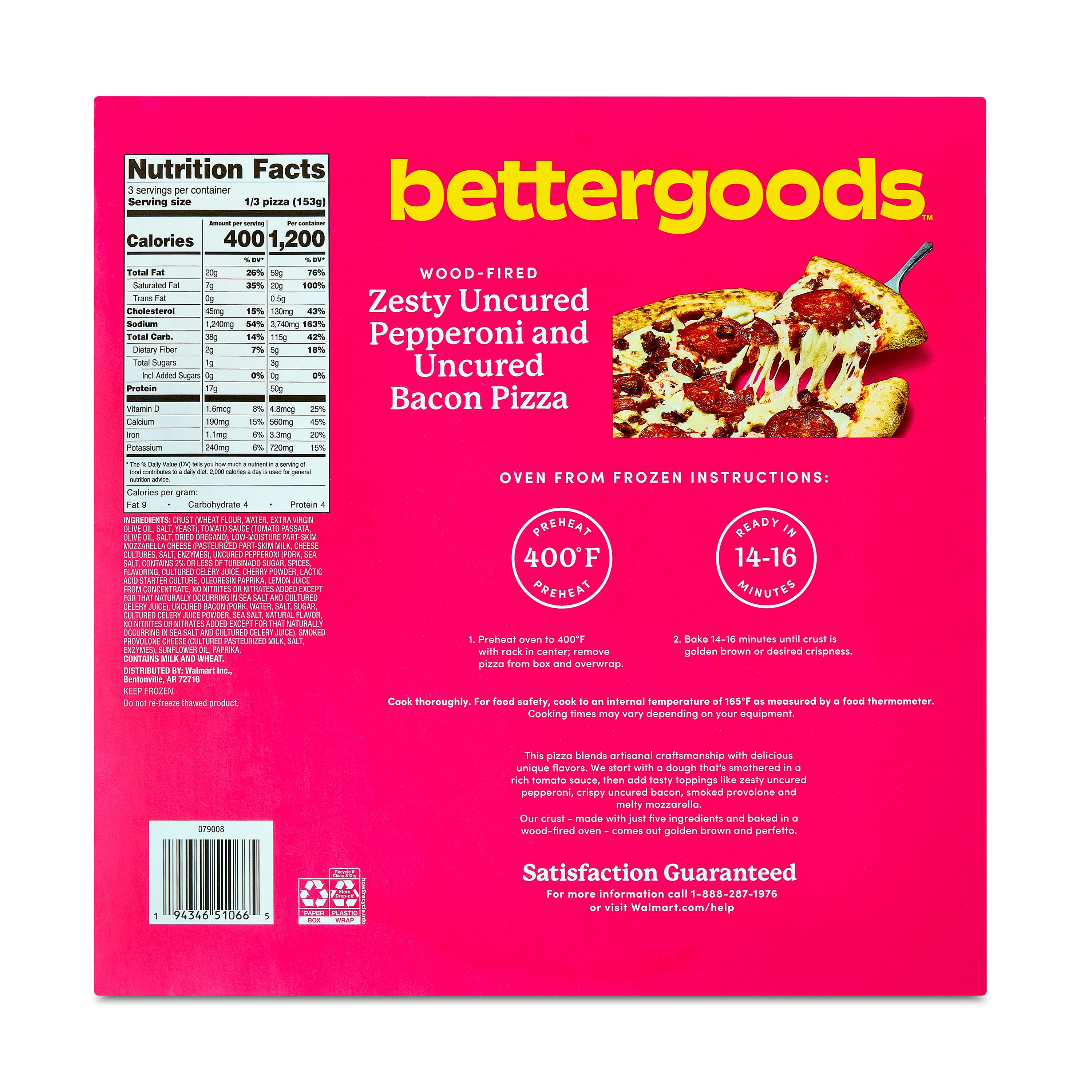 bettergoods Wood Fired Pepperoni Bacon Pizza, 16.2 oz