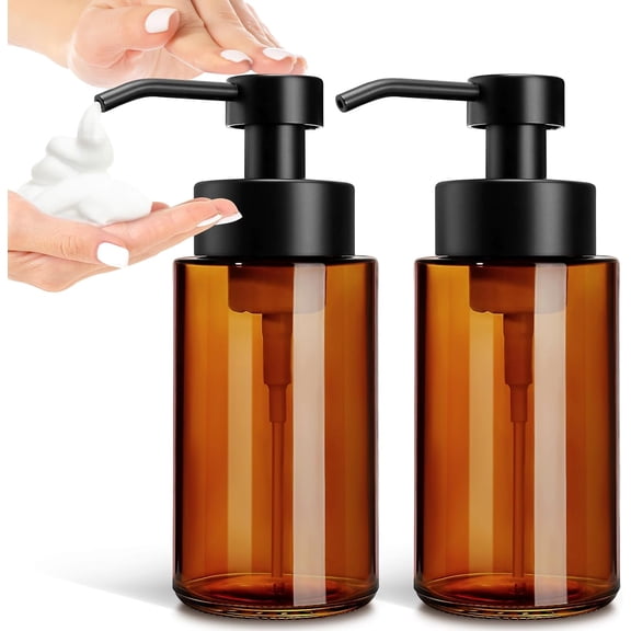 YunJingJie Glass Foaming Soap Dispenser, 10 Fl oz / 300ml Amber Glass Soap Dispenser for Bathroom & Kitchen
