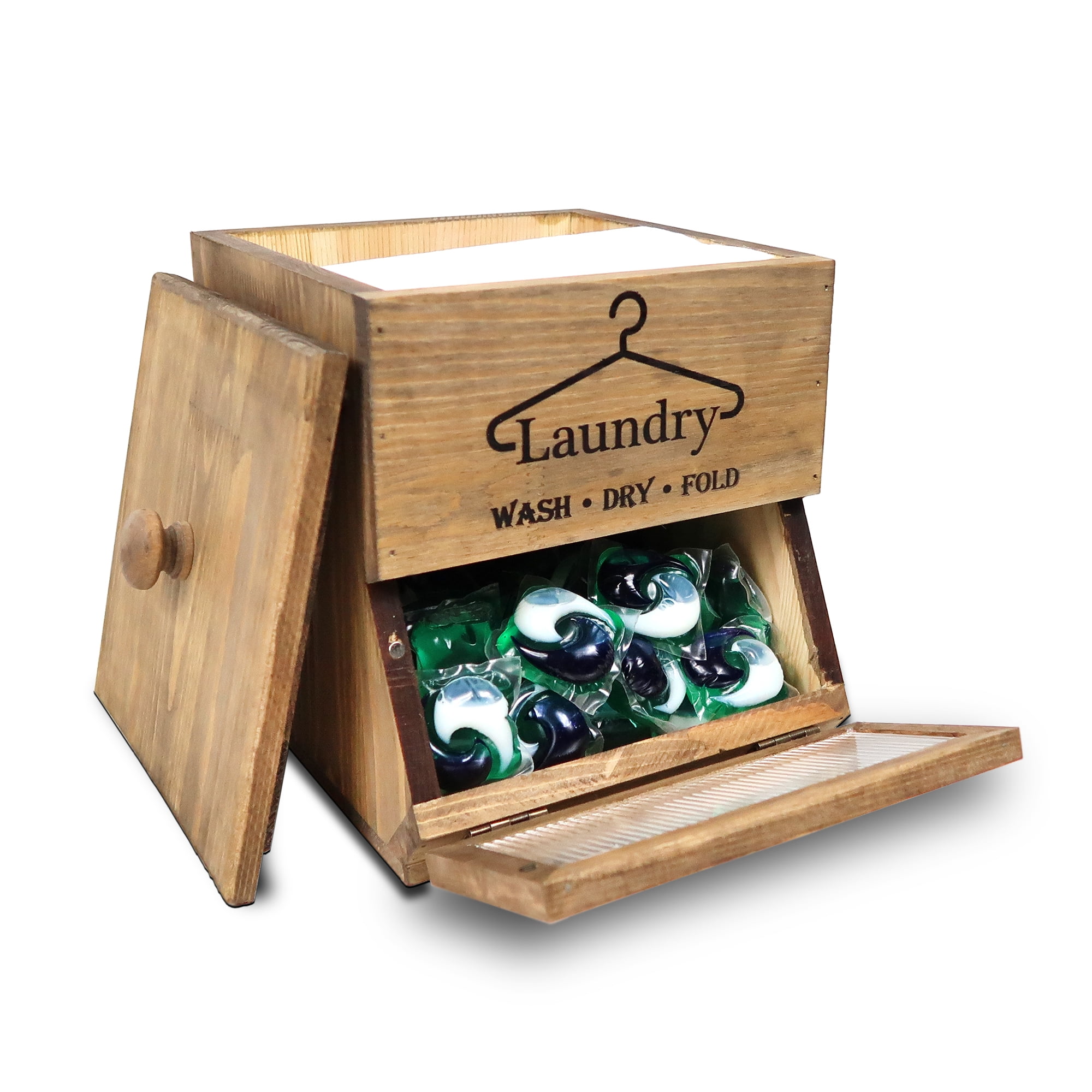 Bekitchen Farmhouse Laundry Pod Holder & Dryer Sheet Container, Laundry Room Organization and Storage, Brown