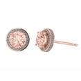thumbnail image 3 of NANA Simulated Morganite Pure Brilliance Zirconia Round Halo Earrings Sterling Silver - Rose Gold Plated, 3 of 6