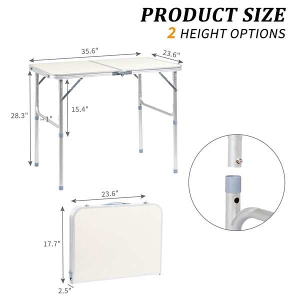 Alvantor Portable Aluminum Alloy Folding Camping Picnic Table, White, 3FT