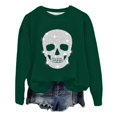 thumbnail image 5 of WEIWEN Halloween Sweatshirts for Women Oversized Skull Printed Long Sleeve Fall Outfits Halloween Sweaters for Women Going Out Tops Women's Clothing Spooky Season Clothes Dark Green, S, 5 of 5
