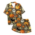 thumbnail image 7 of Weebloom Halloween Women'S Pajamas Pumpkin Leisure Silk Satin Short Sleeve Button Down Tops And Shorts Set Sleepwear Nightwear Pjs Loungewear Army Green S, 7 of 7