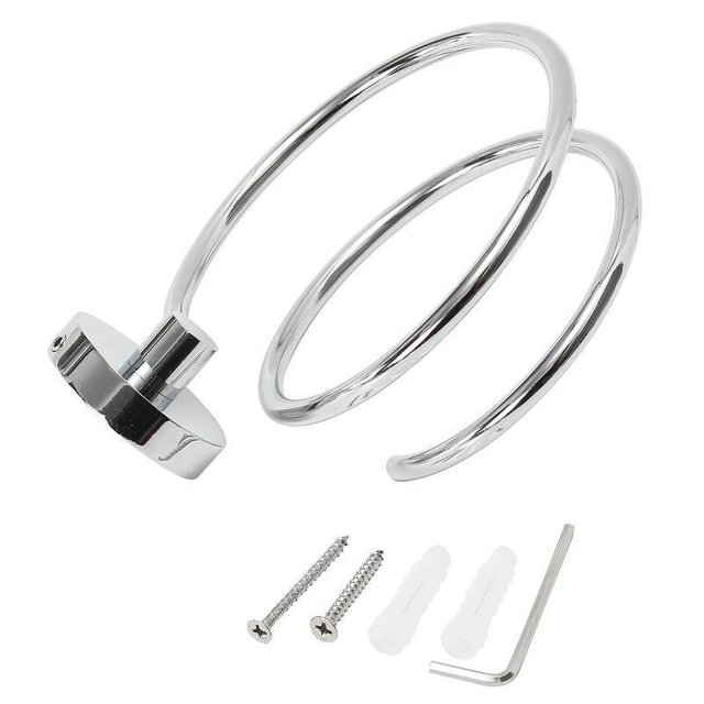 Soporte para secador de pelo para baño, soporte para herramientas para el cuidado del cabello, montaje en pared, acero inoxidable con acabado cromado (1 unidad)