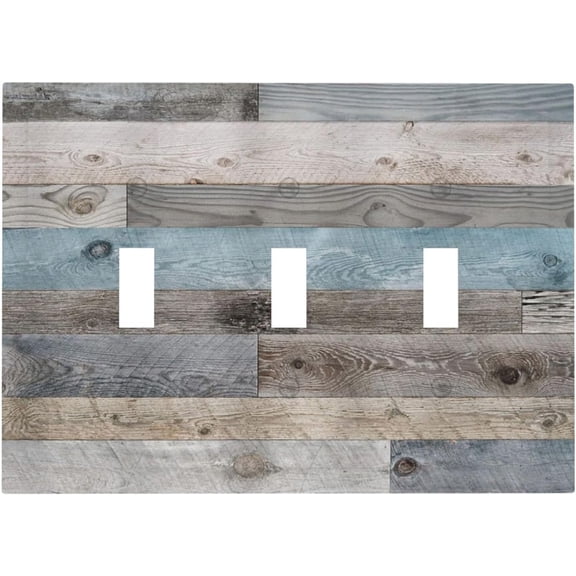 YJYASX-Decorative Light Switch Cover Plate Vintage Farmhouse Grey Blue Wood Plank 3 Gang Wall Plate Oversized Triple Toggle Switch Cover Plate Jumbo Electrical Face Plate