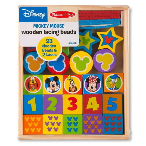Melissa & Doug Disney Mickey Mouse Wooden Lacing Beads 23 Beads, 2 Laces - Walmart.com - Walmart.com