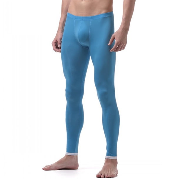 Gibobby pantalones mujer Leggings largos de seda de hielo para hombre Pantalones largos de casa de seda de hielo para hombre(Azul, M)