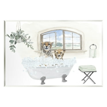 Stupell Cheetah Duo Bathtub Bathroom Scene Animals & Insects Painting Wall Plaque Unframed Art Print Wall Art