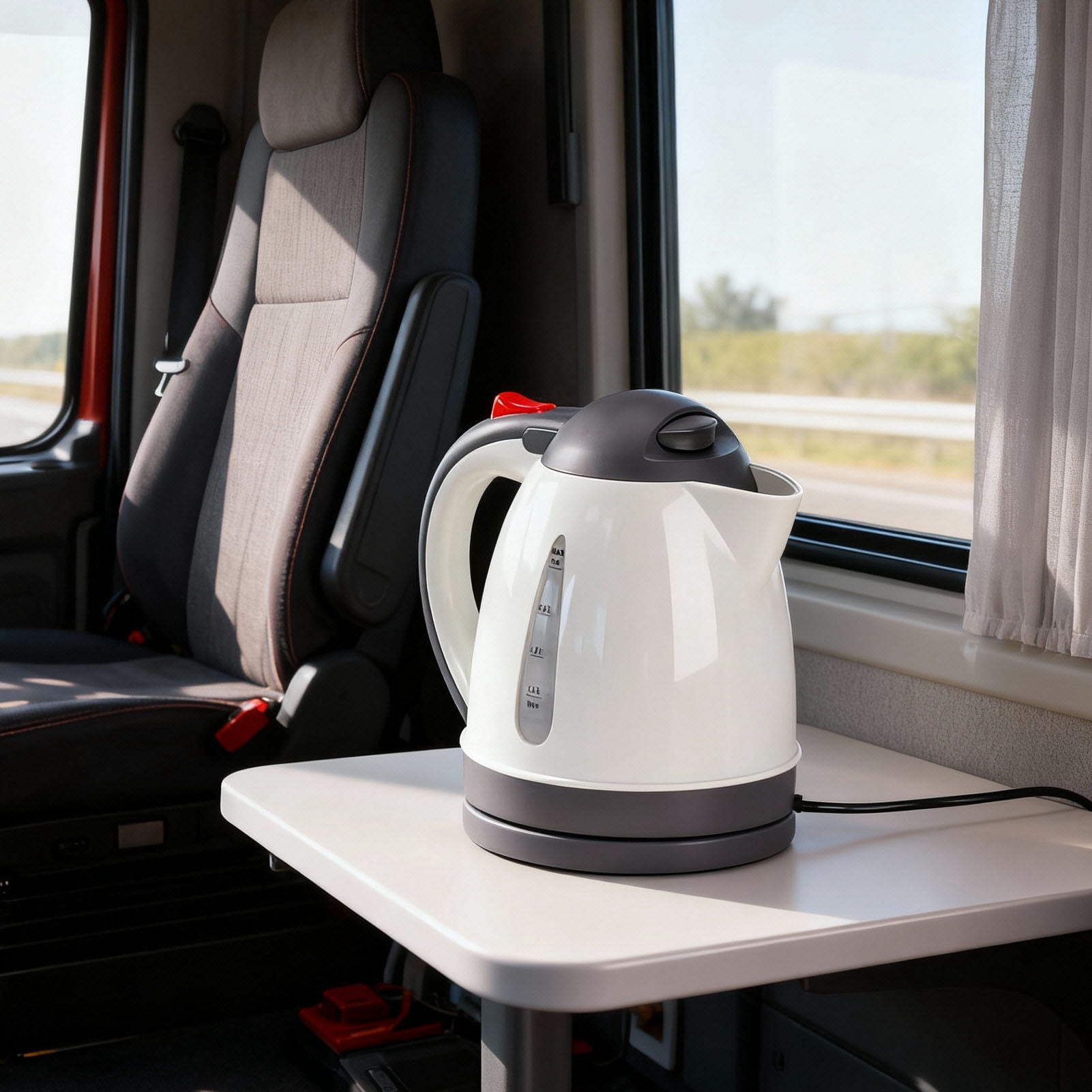 Kettle 250W Portable Car Electric Kettle Truck Heated Water Tea Coffee Kettle Auto Shut Off for Road Trip 1000ml Beige