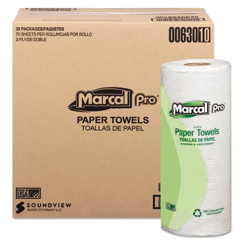 100% Premium Recycled Kitchen Roll Towels,2-ply,11 X 9,White, 70/30 Rolls/carton