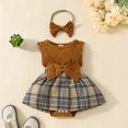 thumbnail image 6 of SUCS 2PCS Summer Newborn Baby Girl Sleeveless Triangle Dress Set Lace Big Butterfly Plaid Vest Jumpsuit Skirt, 6 of 8