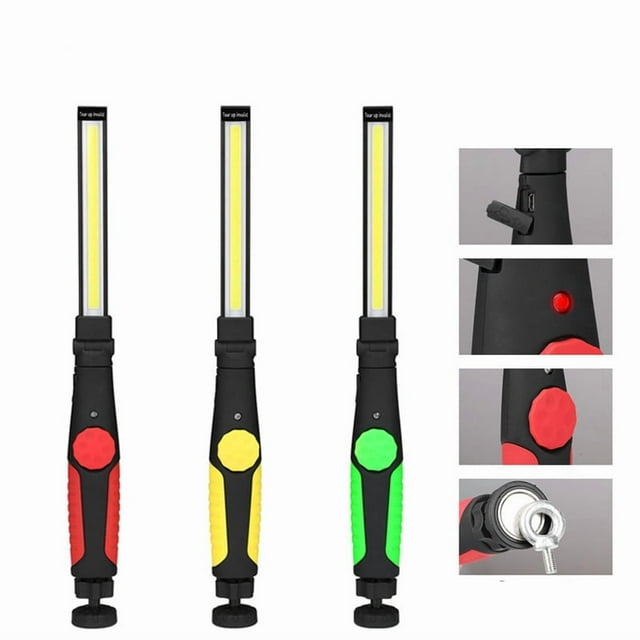 USB Rechargeable COB LED Work Light with Strong Magnet - 360° Dimmable, Multi-Angle Adjustable, Durable Construction for, Camping & Emergencies (Non-Foldable, Black)