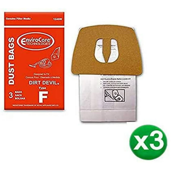 Replacement Part For Dirt Devil Style F Canister Vacuum bags Works With M02003, M02050CA, M02053CA, M03004, M03013, M082023, M082120 models 9PK # 124SW