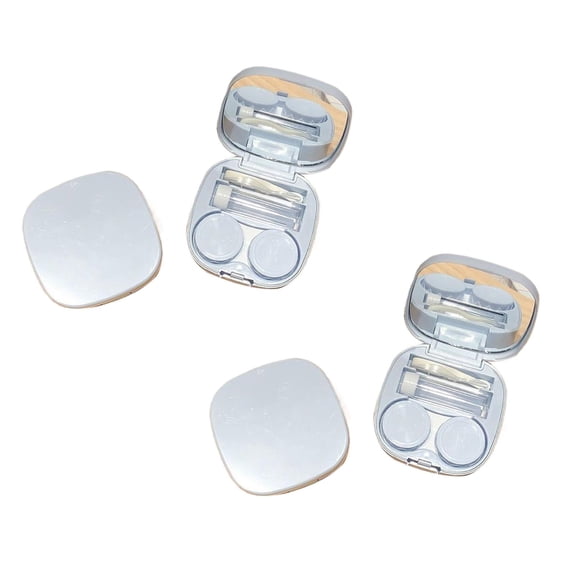 2 Pcs Contact Lens Case with Cleaner Washer, Travel Size Cute Colored Contact Lenses Applicator Removal Tool Kit with Mirror Solution Bottle for Daily Outdoor, 2.75x2.75x0.98 Inch, Blue