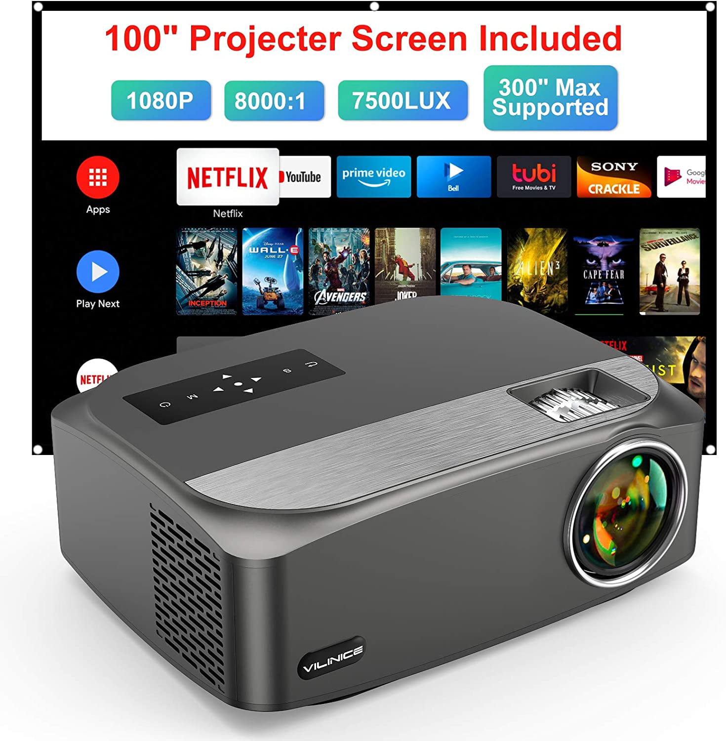 VILINICE Projector with Projection Screen 6500 Lux Supports... Mini Projector 