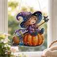 thumbnail image 6 of Lilixerw Halloween Diamond Art Hanging Ornament Decoration, Witch On Broom Pumpkin Pattern Wall Hanging Sign with Chain, for Door, Porch and Wall Display, 8 inch, 6 of 7