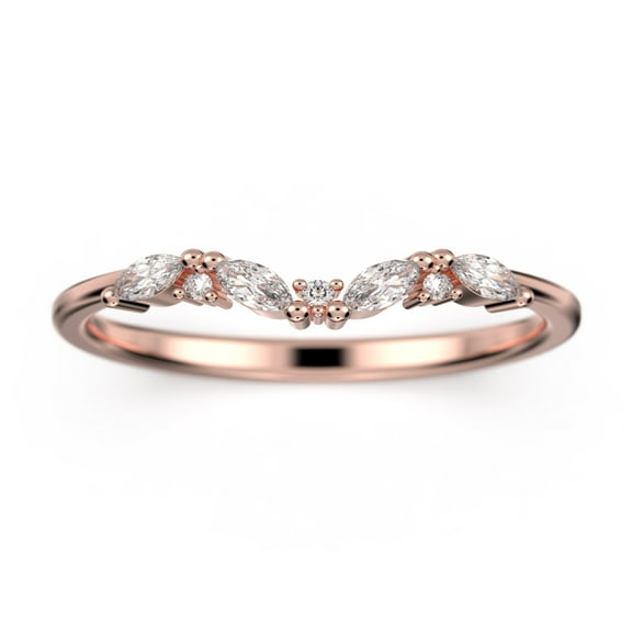 0.19ct marquise and round Diamond Moissanite 18K Rose Gold over silver wedding band