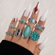 thumbnail image 1 of Anillo de imitación de turquesa de estilo retro europeo y americano con diseño de flores y hojas, anillo geométrico articulado con águila, traje para mujer, 1 of 6