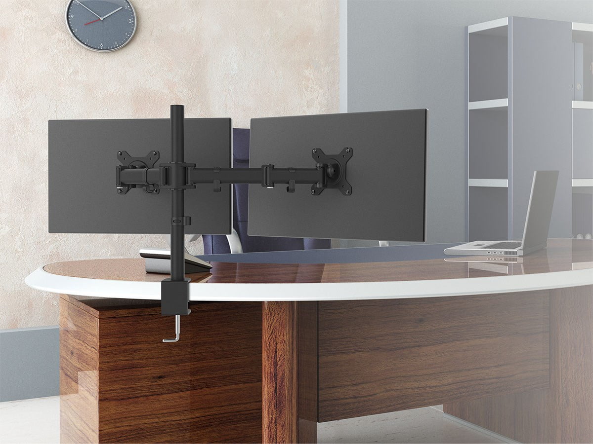 Monoprice Essential Dual Monitor Articulating Arm Desk Mount | 180° Swivel, 360° Rotation