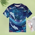 thumbnail image 4 of Dolphins Dreamy Night Women's Short Sleeve Tops Casual Blouses T Shirt, 4 of 7