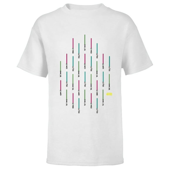 Star Wars Neon Lightsabers Print - Short Sleeve T-Shirt for Kids - Customized-White
