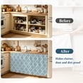 thumbnail image 4 of Blue Moroccan Cabinet Curtains 32"W x 55"L,Dustproof Sink Skirt Curtain for Kitchen Bathroom,Retro Country Geometric Quatrefoil Plaid Adhesive Desk Skirt Door Cover Curtains for Pantry Office Closet, 4 of 8