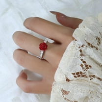 PULABO Women 925 Sterling Silver Flower Peony Cubic Zirconia Thumb Ring Stress Anxiety Rings Women's Jewelry Lady Birthday Mother's Day Gifts