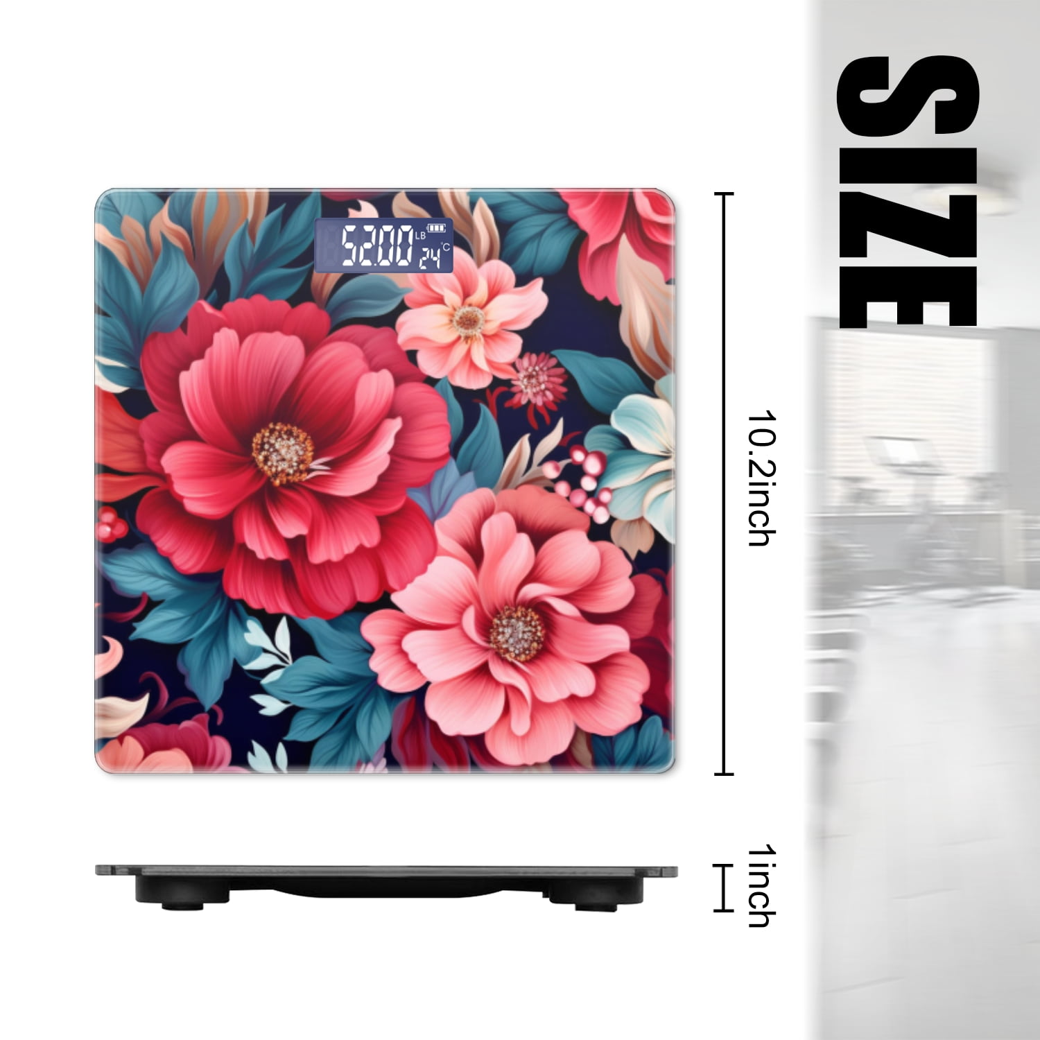 Bathroom Scale, Highly Accurate Digital Body Scale,Precisely Measures Weight up to 400 lbs-Beautiful Floral Pattern With Red And Pink Flowers