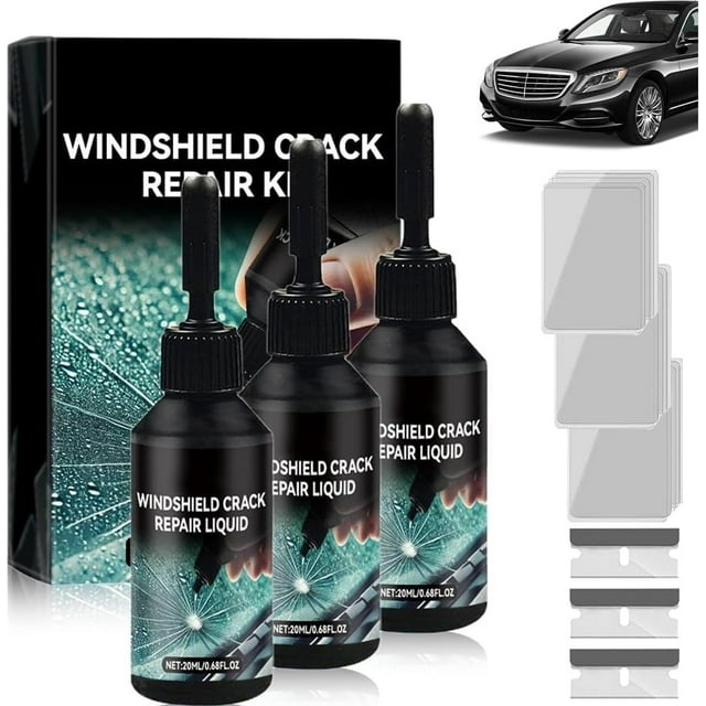 Windshield Crack Repair Kit, Car Glass Crack Repair Liquid, Nano Glass Crack Repair Liquid, Suitable for car Glass Cracks and Chips, Universal car Windshield Crack Repair Liquid (3pcs)