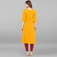 thumbnail image 6 of Janasya Indian Round Neck 3/4 Sleeve Floral Print Mustard Poly Crepe Kurta For Women, 6 of 8