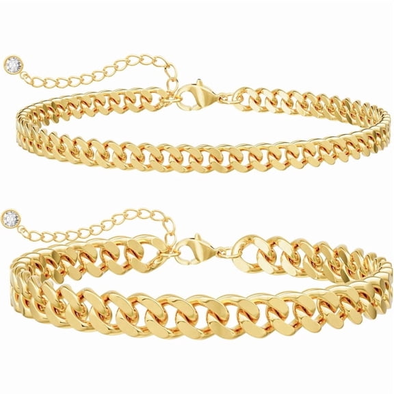 Gold Ankle Bracelets for Women Waterproof - Dainty Gold Anklets Trendy Layered 14K Gold/Silver Plated Stackable Chunky Cuban Link Chian Anklet Bracelet Set for Women Non Tarnish Jewelry Gift