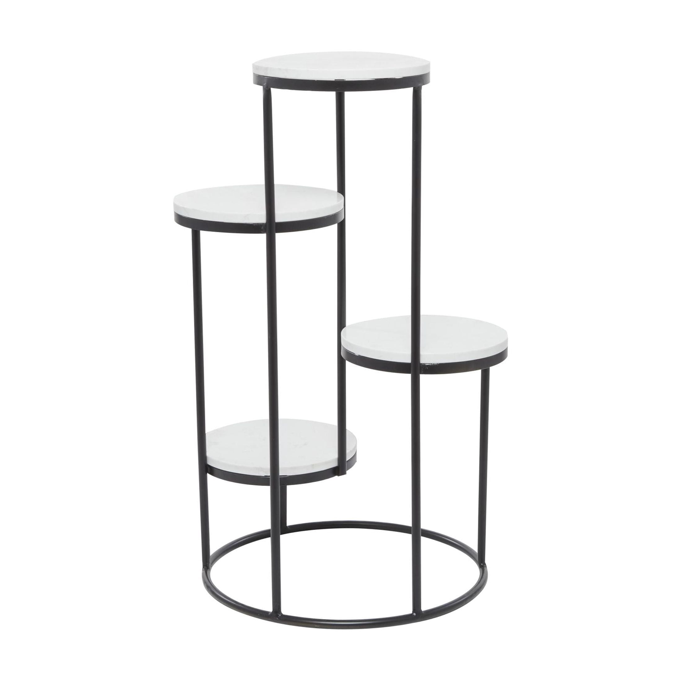 DecMode 17" x 17" x 31" 4 Tier White Marble  Plantstand with Black Base