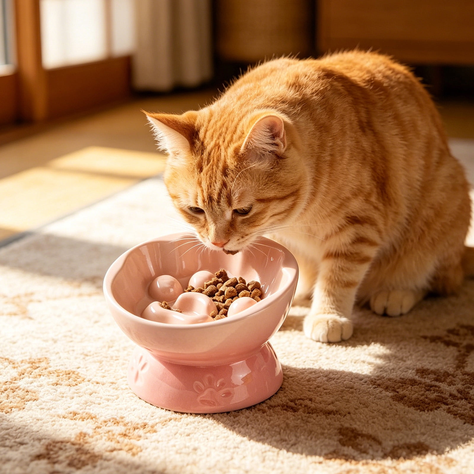 Tuvgenk Cat Bowl Dog Bowl Slow Feeder Raised Frame Stable Base Slant Mouth Relieve Eating Pressure Support Natural Neck Posture