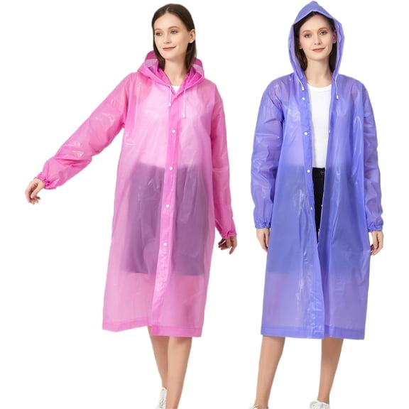 Eva Rain Ponchos for Adults, 2 Pack Reusable Raincoat for Women and Men, Lightweight Rainwear Rain Jackets with Hood