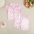 thumbnail image 5 of Cathalem Toddler Kids Girl Silk Pajamas Baby Ruffled Sleeve Button Down Satin Silk Pjs Sleepwear Loungwear Shorts Set Pink 18-24 Months, 5 of 6